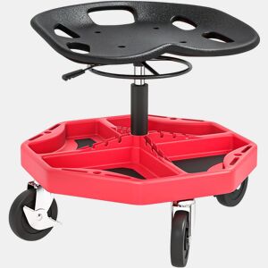 HOMCOM Banco de Oficina Móvel com Bandeja Magnética Altura Ajustável de 52u201359,5 cm Carga 135 kg Banco para Mecânico com Rodas para Garagem Reparação de Automóveis Vermelho