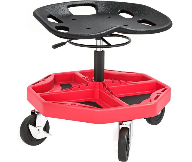 Homcom taburete de taller móvil con bandeja magnética, altura ajustable de 52–59,5 cm, carga 135 kg, asiento taburete para mecánico con ruedas, para