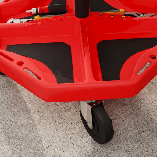 HOMCOM Banco de Oficina Móvel com Bandeja Magnética Altura Ajustável de 52u201359,5 cm Carga 135 kg Banco para Mecânico com Rodas para Garagem Reparação de Automóveis Vermelho