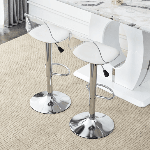 Bancos de bar 2 unidades - Altura ajustável 82-104 cm, encosto transparente, rotação 360° - BrancoPrateado