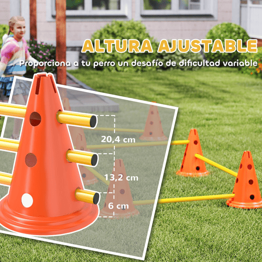 PawHut Kit de Agilidade para Cães Barreiras de Obstáculos para Treino de Coordenação 8 Cones de 30 cm de Altura 4 Barras de 80 cm e Bolsa de Transporte para Desporto e Animais de Estimação