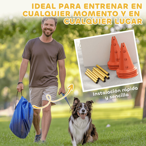 PawHut Kit de Agilidade para Cães Barreiras de Obstáculos para Treino de Coordenação 8 Cones de 30 cm de Altura 4 Barras de 80 cm e Bolsa de Transporte para Desporto e Animais de Estimação