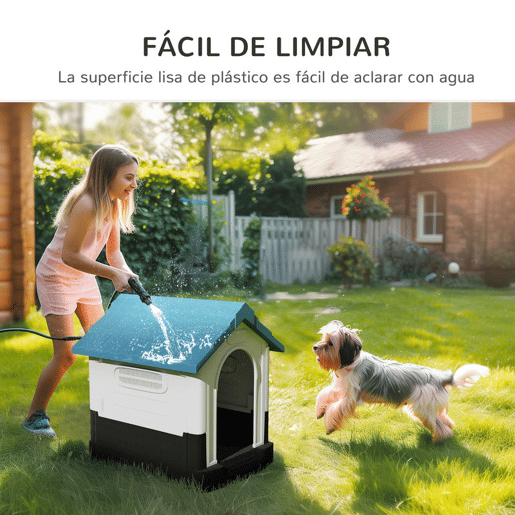 PawHut Casota para Cães Mini de Exterior Casa de Plástico com 3 Janelas Base Elevada Telhado Imitando Telhas 64,5x57x66 cm Azul