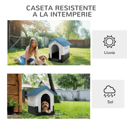 PawHut Casota para Cães Mini de Exterior Casa de Plástico com 3 Janelas Base Elevada Telhado Imitando Telhas 64,5x57x66 cm Azul