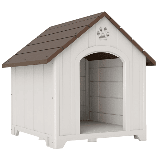 PawHut Casota para Cães de Exterior Casa para Cães Grandes de Plástico Impermeável com 2 Janelas Base Elevada Estacas Fácil de Montar 88x79x89 cm Castanho Escuro