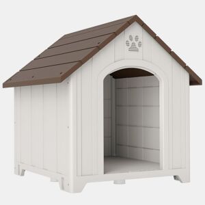 PawHut Casota para Cães de Exterior Casa para Cães Grandes de Plástico Impermeável com 2 Janelas Base Elevada Estacas Fácil de Montar 88x79x89 cm Castanho Escuro