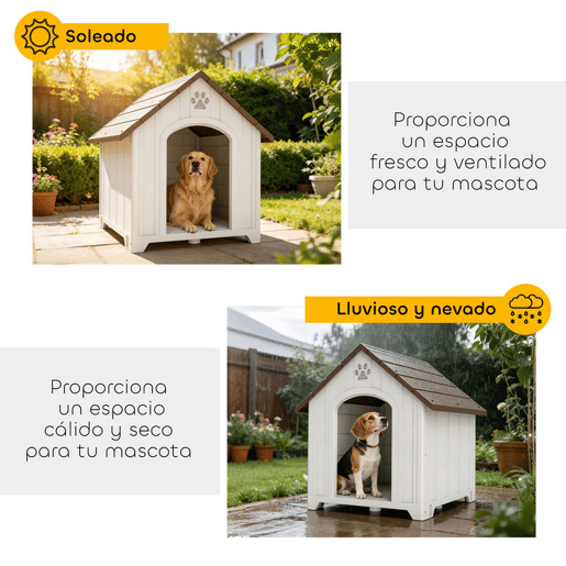 PawHut Casota para Cães de Exterior Casa para Cães Grandes de Plástico Impermeável com 2 Janelas Base Elevada Estacas Fácil de Montar 88x79x89 cm Castanho Escuro