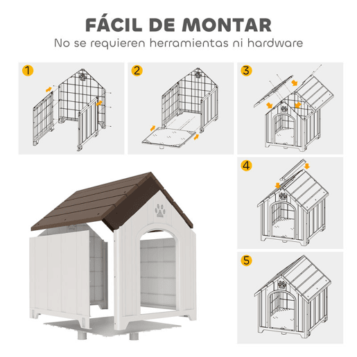 PawHut Casota para Cães de Exterior Casa para Cães Grandes de Plástico Impermeável com 2 Janelas Base Elevada Estacas Fácil de Montar 88x79x89 cm Castanho Escuro