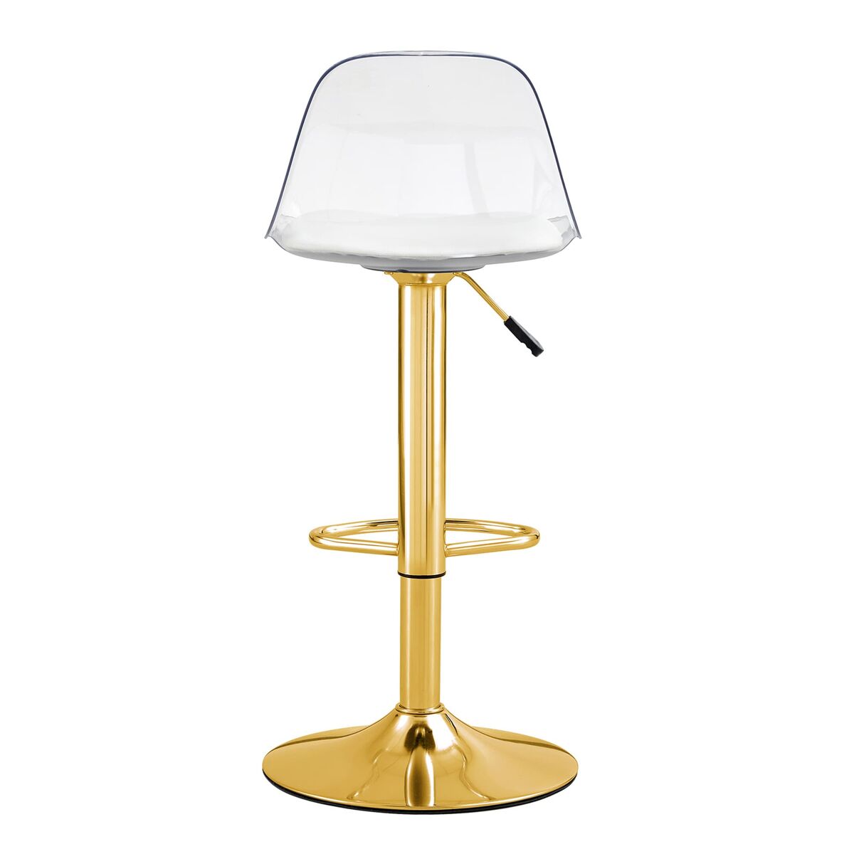 Taburetes de bar 2 unidades - altura ajustable 82-104 cm, respaldo transparente, giratorio 360° - dorado/transparente