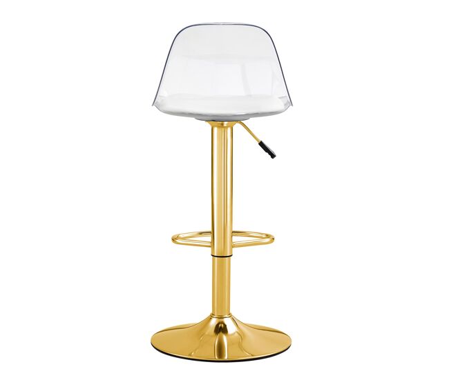Taburetes de bar 2 unidades - altura ajustable 82-104 cm, respaldo transparente, giratorio 360° - dorado/transparente