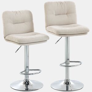 HOMCOM Conjunto de 2 Bancos de Bar Giratórios Bancos Altos de Cozinha Estofados em Linho com Altura Ajustável 64-86 cm Encosto Apoio para Pés Assento Almofadado e Base de Aço Bege