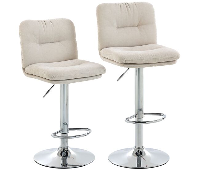 Homcom juego de 2 taburetes de bar giratorios, taburetes altos de cocina tapizados de lino con altura ajustable 64-86 cm, respaldo, reposapiés, asiento acolchado y base de acero, beige
