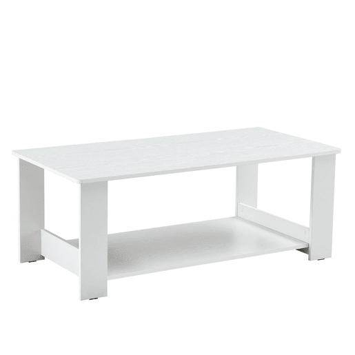 Mesa auxiliar moderna 110x55x42 cm - 2 níveis de armazenamento - Branco madeira