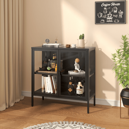 Aparador de vitrinas Borshavisa 2 portas vidro transparente 80x80x35 cm preto en.casa Aparador de vitrinas Borshavisa 2 portas vidro transparente 80x80x35 cm preto en.casa