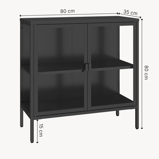 Aparador de vitrinas Borshavisa 2 portas vidro transparente 80x80x35 cm preto en.casa Aparador de vitrinas Borshavisa 2 portas vidro transparente 80x80x35 cm preto en.casa