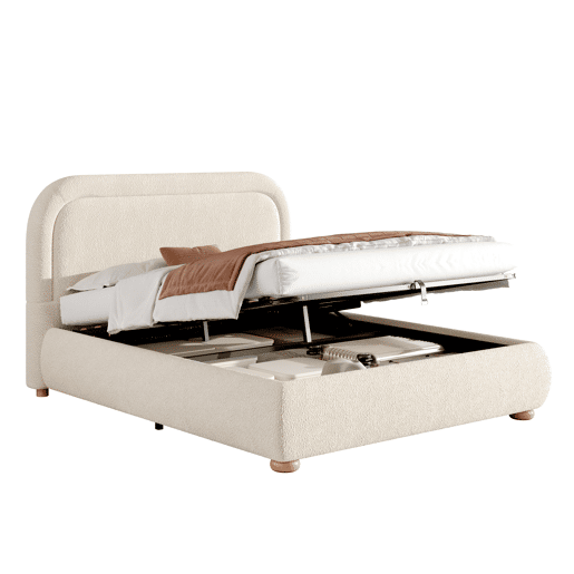 Cama de casal de linho 140x190 cm com armazenamento,bege