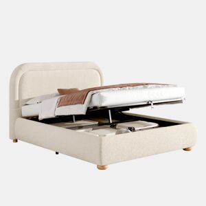Cama de casal de linho 140x190 cm com armazenamento,bege