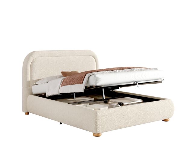 Cama de matrimonio de tela 140x190 cm con almacenaje,beige
