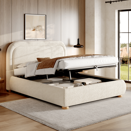 Cama de casal de linho 140x190 cm com armazenamento,bege