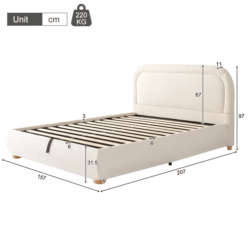 Cama de casal de linho 140x190 cm com armazenamento,bege