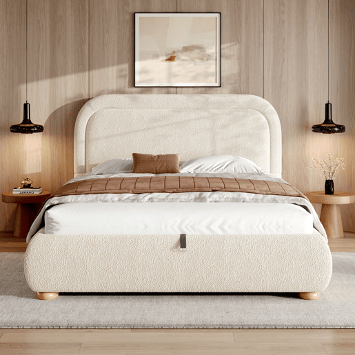 Cama de casal de linho 140x190 cm com armazenamento,bege