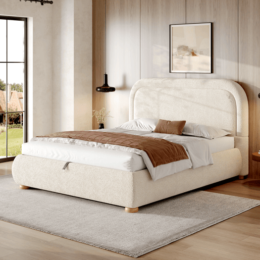 Cama de casal de linho 140x190 cm com armazenamento,bege