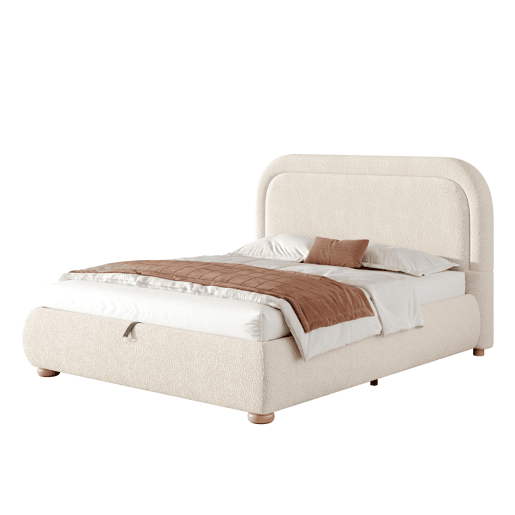 Cama de casal de linho 140x190 cm com armazenamento,bege