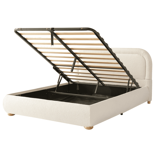 Cama de casal de linho 140x190 cm com armazenamento,bege