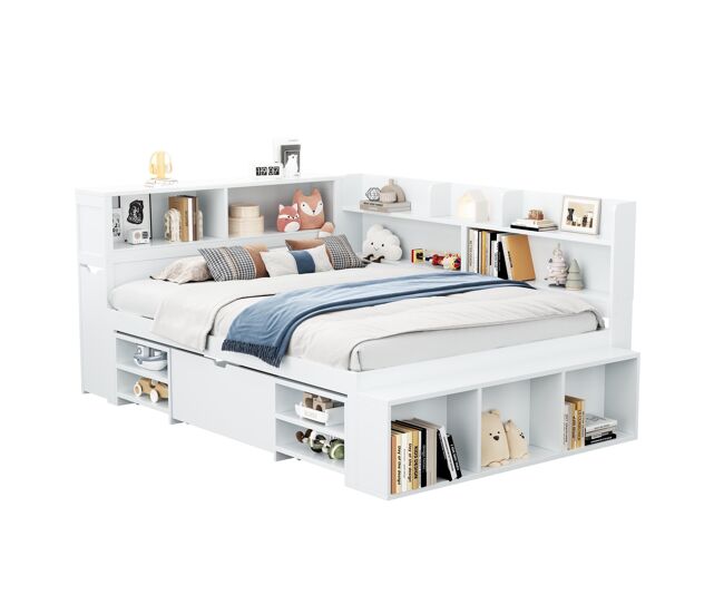 Cama juvenil,cama de matrimonio de mdf 140x200 cm,blanco