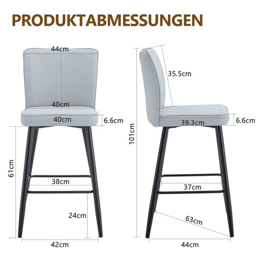 Bancos de bar 101 cm - ergonómicos e confortáveis PU - pretocinza claro