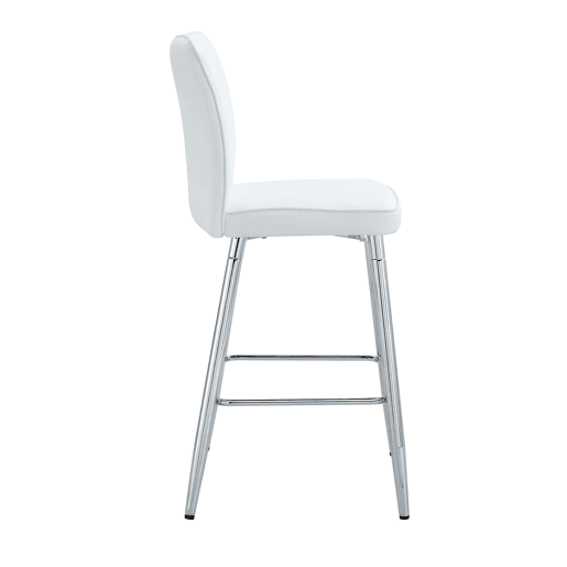 Banco de bar 101 cm - PU branco, encosto ergonómico, confortável e elegante - Branco+Prata