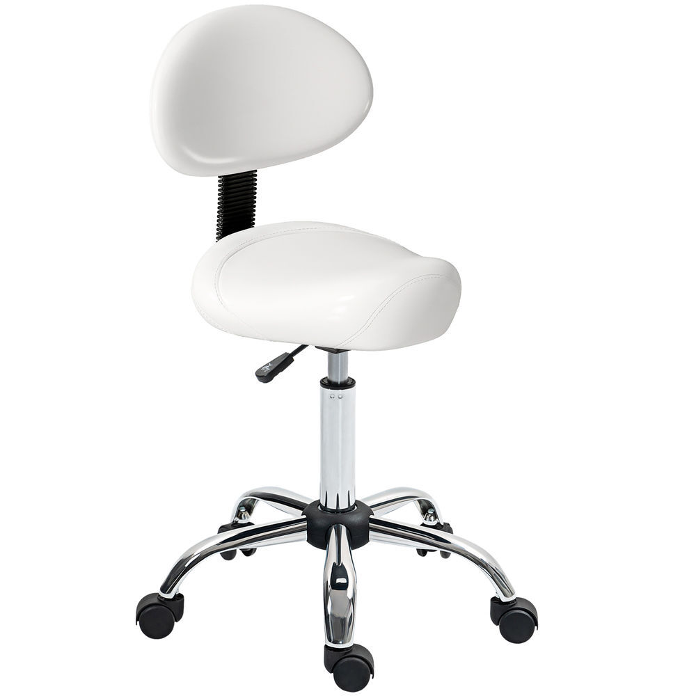 Homcom taburete giratorio con ruedas y respaldo extraíble, taburete de trabajo con altura regulable 83-98 cm, asiento tapizado de cuero sintético, blanco