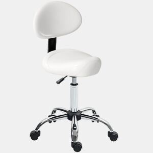 HOMCOM Banco Giratório Banco com Rodas e Encosto Amovível Banco de Trabalho com Altura Regulável 83-98 cm Assento Estofado em Couro Sintético Branco
