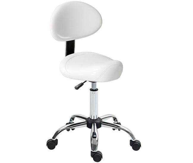 Homcom taburete giratorio con ruedas y respaldo extraíble, taburete de trabajo con altura regulable 83-98 cm, asiento tapizado de cuero sintético, blanco