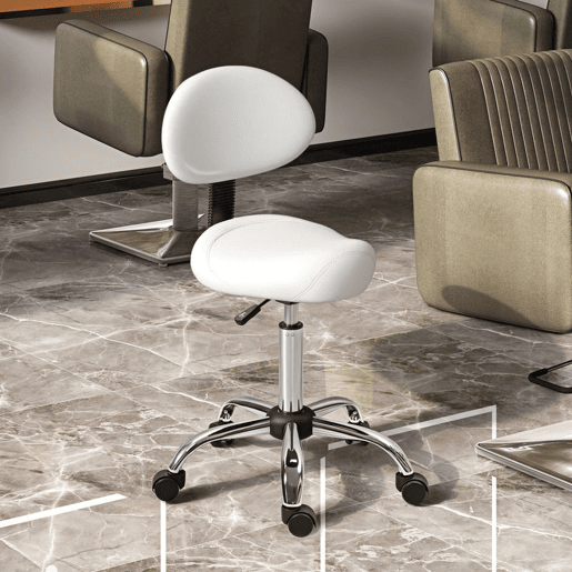 HOMCOM Banco Giratório Banco com Rodas e Encosto Amovível Banco de Trabalho com Altura Regulável 83-98 cm Assento Estofado em Couro Sintético Branco