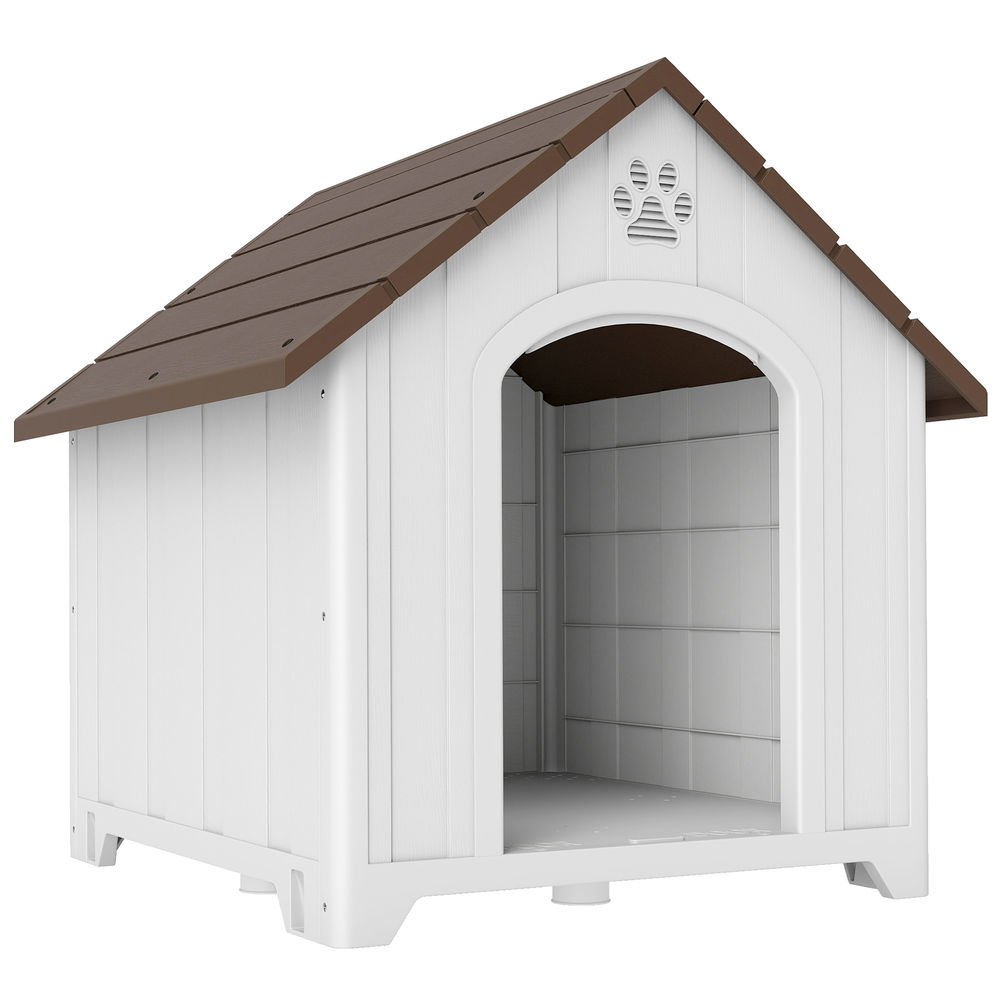 Pawhut caseta para perros exterior, casa para perros extragrandes de plástico impermeable con 2 ventanas, base elevada, estacas, fácil de montar, 102x94x103 cm, marrón oscuro