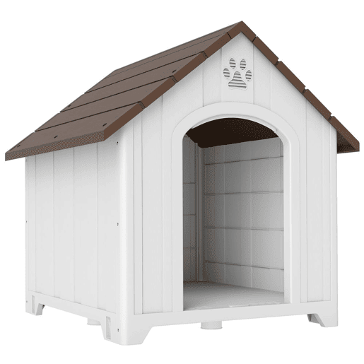 PawHut Casota para Cães de Exterior Casota para Cães Extragrandes em Plástico Impermeável com 2 Janelas Base Elevada Estacas Fácil de Montar 102x94x103 cm Castanho Escuro