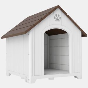 PawHut Casota para Cães de Exterior Casota para Cães Extragrandes em Plástico Impermeável com 2 Janelas Base Elevada Estacas Fácil de Montar 102x94x103 cm Castanho Escuro