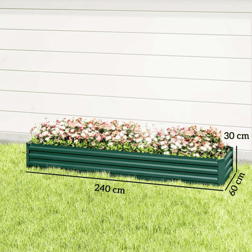 Outsunny Floreira Exterior Grande Retangular em Aço Galvanizado Horta Urbana para Cultivar Plantas e Ervas Floreira com Base Aberta Resistente às Intempéries 240x60x30 cm Verde