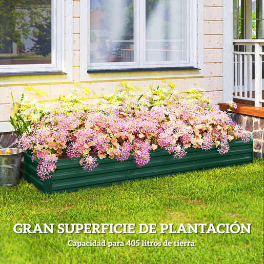 Outsunny Floreira Exterior Grande Retangular em Aço Galvanizado Horta Urbana para Cultivar Plantas e Ervas Floreira com Base Aberta Resistente às Intempéries 240x60x30 cm Verde