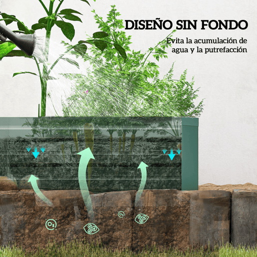 Outsunny Floreira Exterior Grande Retangular em Aço Galvanizado Horta Urbana para Cultivar Plantas e Ervas Floreira com Base Aberta Resistente às Intempéries 240x60x30 cm Verde