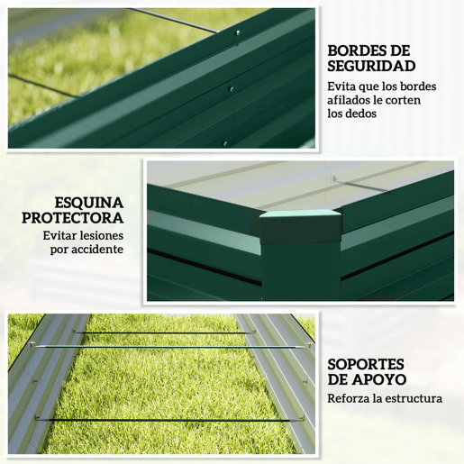 Outsunny Floreira Exterior Grande Retangular em Aço Galvanizado Horta Urbana para Cultivar Plantas e Ervas Floreira com Base Aberta Resistente às Intempéries 240x60x30 cm Verde