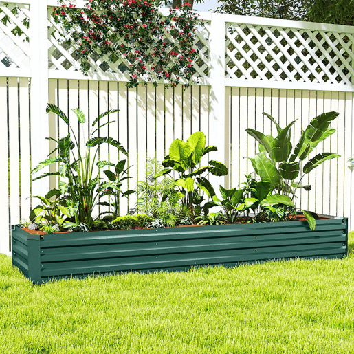 Outsunny Floreira Exterior Grande Retangular em Aço Galvanizado Horta Urbana para Cultivar Plantas e Ervas Floreira com Base Aberta Resistente às Intempéries 240x60x30 cm Verde