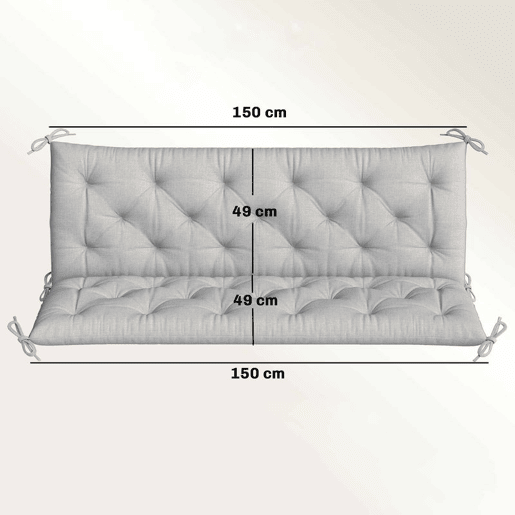 Outsunny Almofada para Banco de Jardim com Encosto 150x98x8 cm Colchão de Banco de 3 Lugares para Interior e Exterior com Enchimento Espesso e Fitas de Fixação para Baloiço, Terraço Varanda Cinza Claro