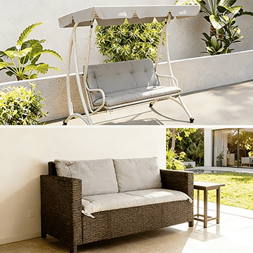 Outsunny Almofada para Banco de Jardim com Encosto 150x98x8 cm Colchão de Banco de 3 Lugares para Interior e Exterior com Enchimento Espesso e Fitas de Fixação para Baloiço, Terraço Varanda Cinza Claro