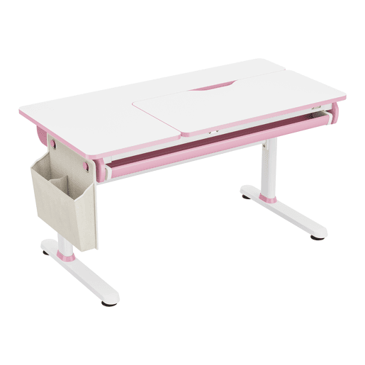 Secretária infantil Kuosa regulável em altura aço 120x60 cm rosa  branco en.casa