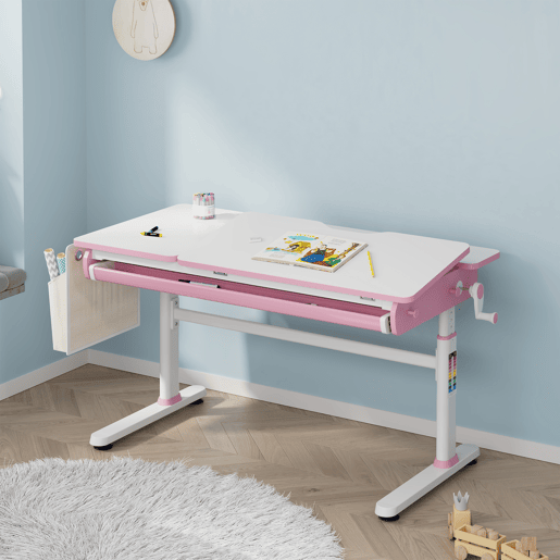 Secretária infantil Kuosa regulável em altura aço 120x60 cm rosa  branco en.casa