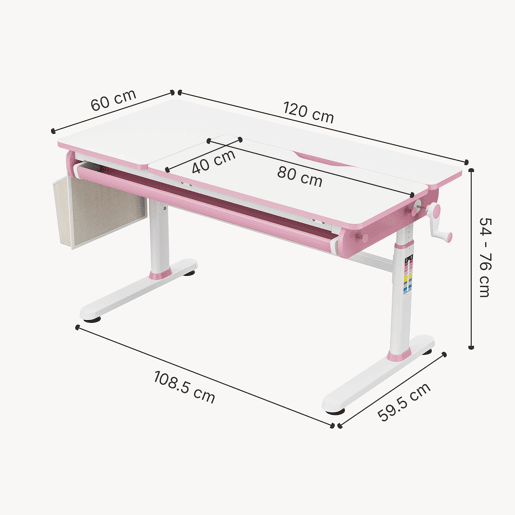 Secretária infantil Kuosa regulável em altura aço 120x60 cm rosa  branco en.casa