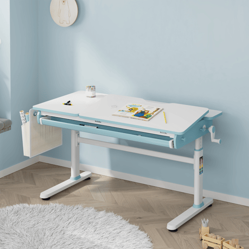 Secretária infantil Kuosa regulável em altura aço 120x60 cm azul  branco en.casa