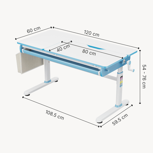 Secretária infantil Kuosa regulável em altura aço 120x60 cm azul  branco en.casa